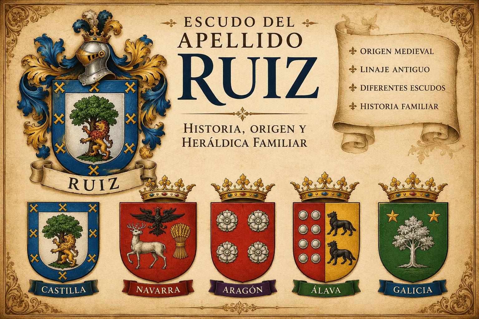 Escudo del apellido Ruiz con su heráldica, historia y significado familiar