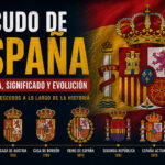 Escudo de España: significado, historia y evolución hasta la actualidad Escudo de España actual junto a la evolución histórica desde los Reyes Católicos hasta la actualidad
