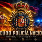 Escudo oficial de la Policía Nacional de España con diseño institucional y efectos visuales, representando la historia, significado y versiones PNG del emblema policial.